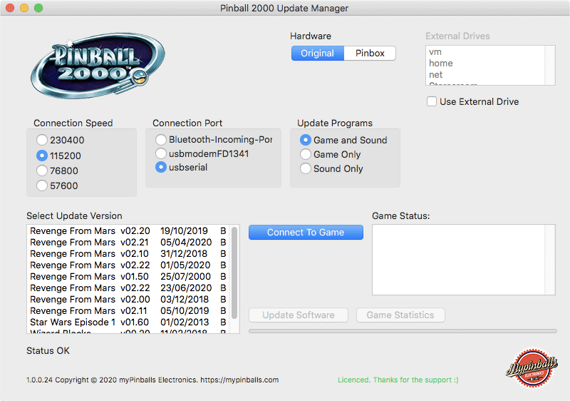 Pinball 2000 Software Update Default Screen